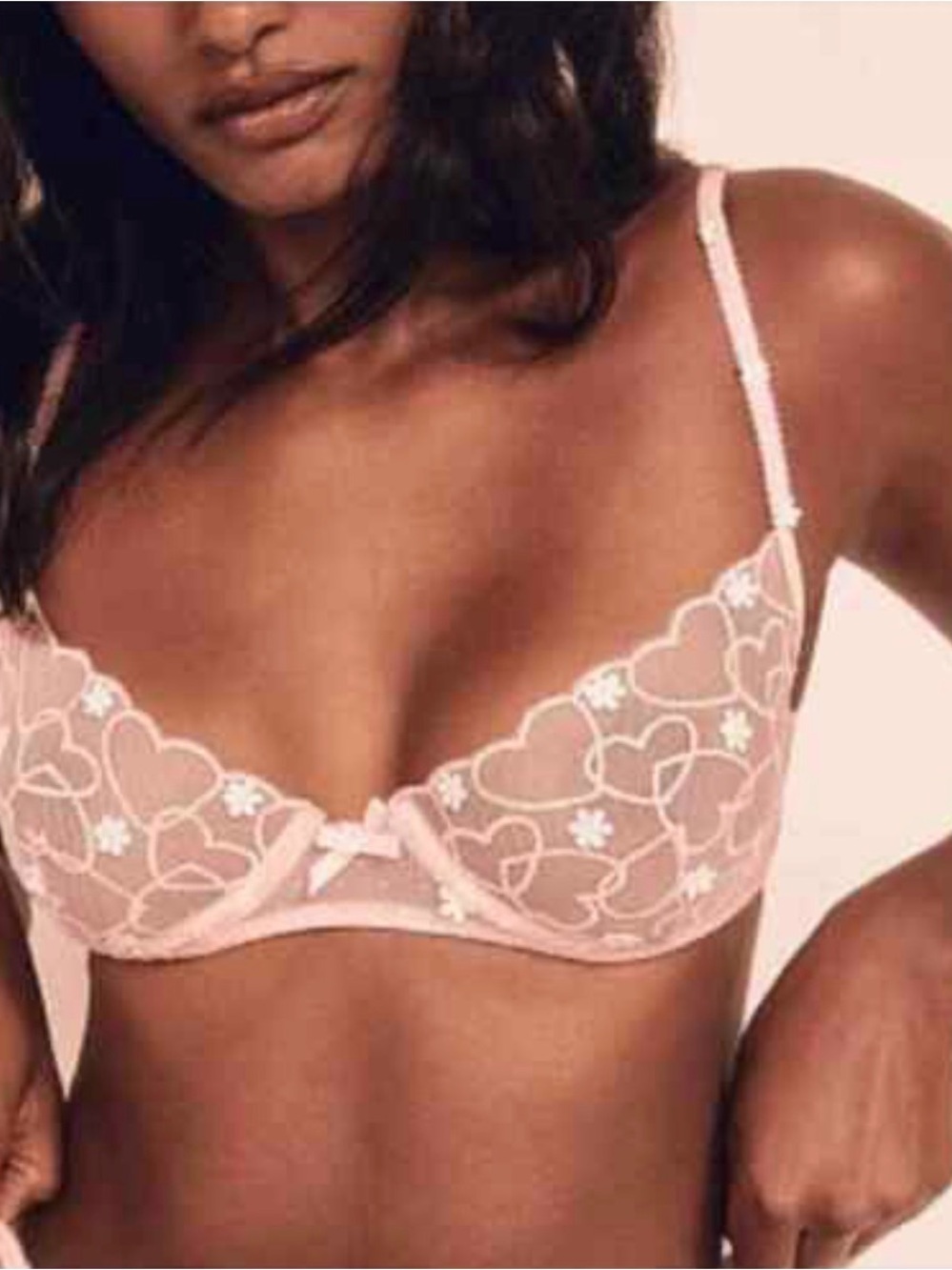 For Love & Lemons Love Letter Hearts Daisy Sheer Unlined Bra - White - M - NWT